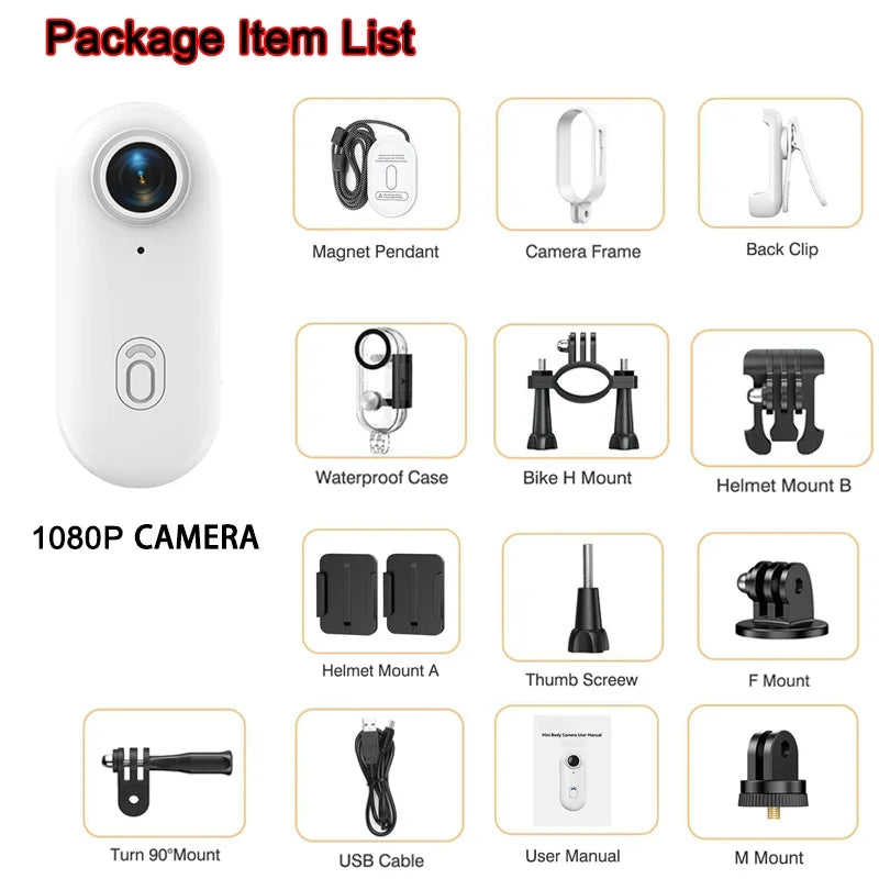 Travel Ready 4K Camera Mini HD 1080P   Action Cam Wireless WiFi Bodycam Sport Recorder Pocket Lens Outdoor Adventure Photography